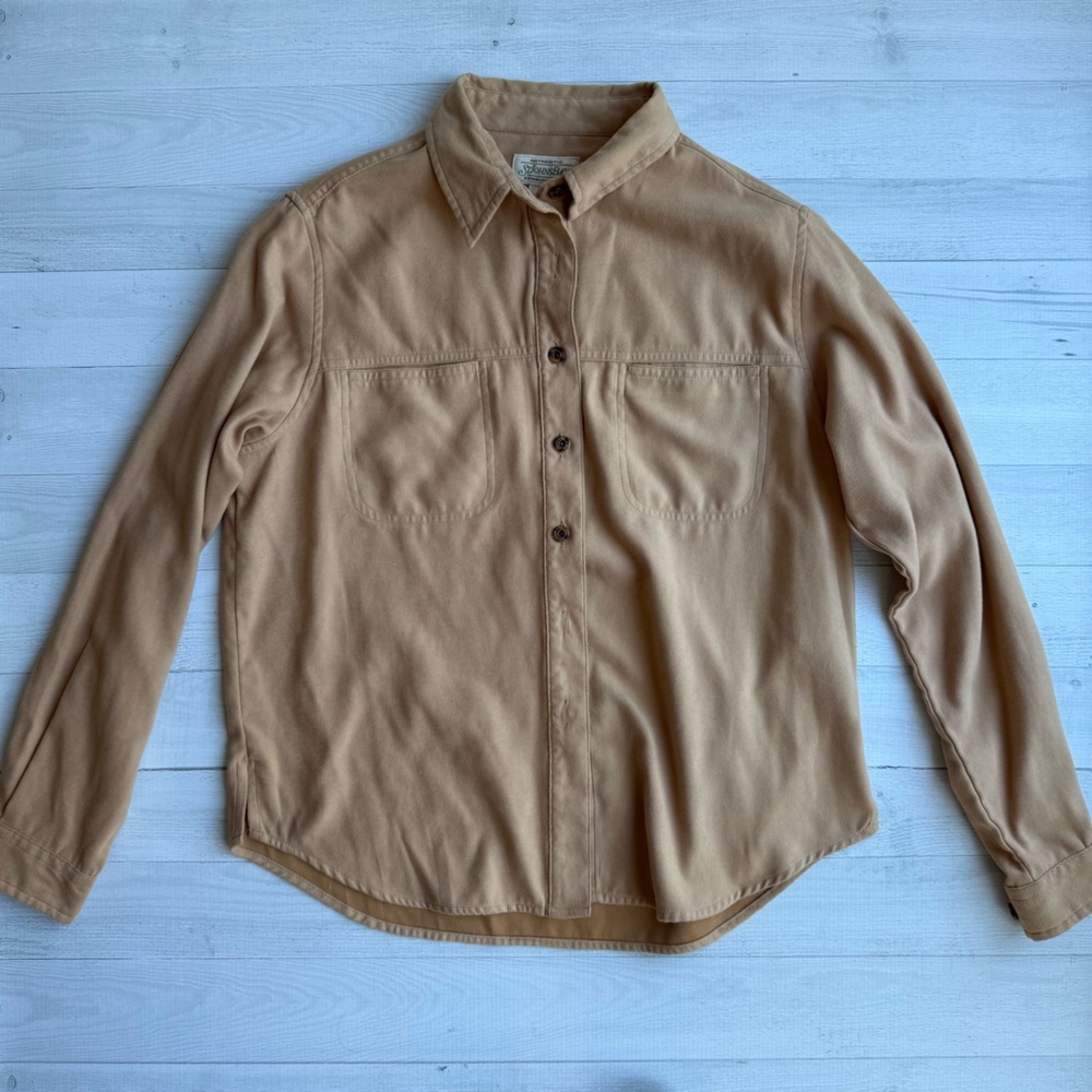 St. John's Bay Tan Faux Suede Heritage Western Button Down Shirt Petite M